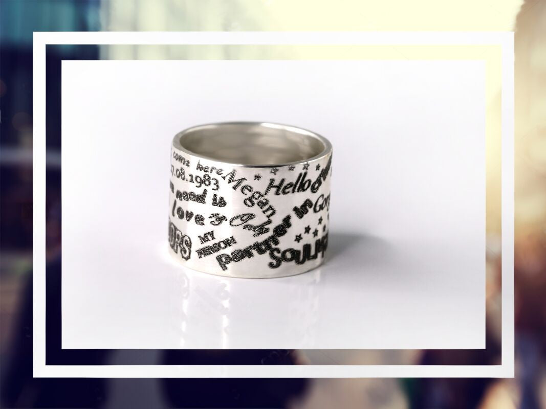 Personalized Gold Plated Silver Ring Graffiti