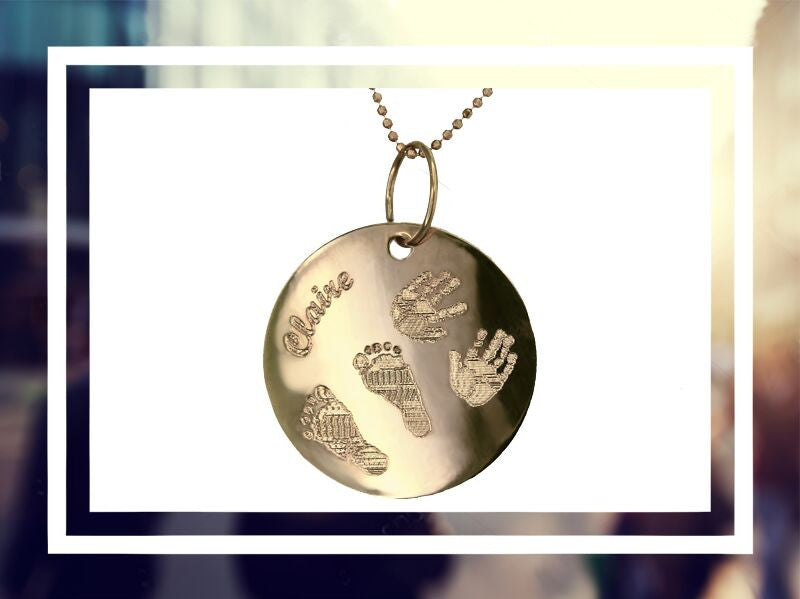 Personalized Footprints/Handprints silver necklace (newborn gift)